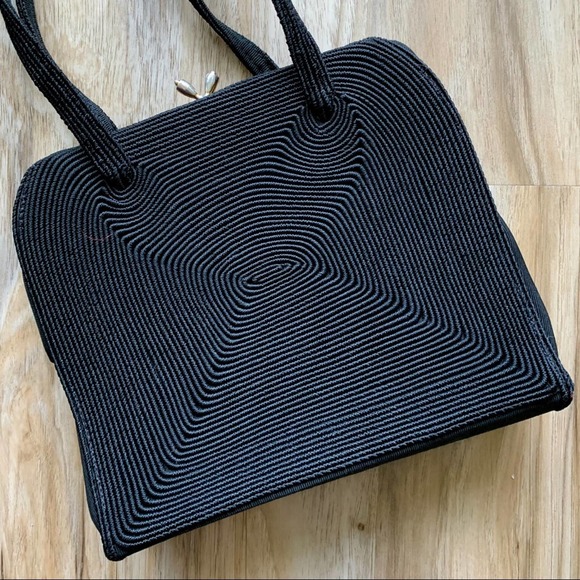 VINTAGE 1940s Black Corde Handbag by Gold Seal - Retro Handbag - Picture 4 of 15